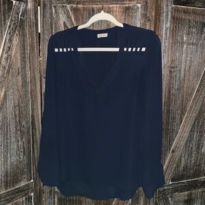 Lily White Midnight Blue V-Neck Blouse